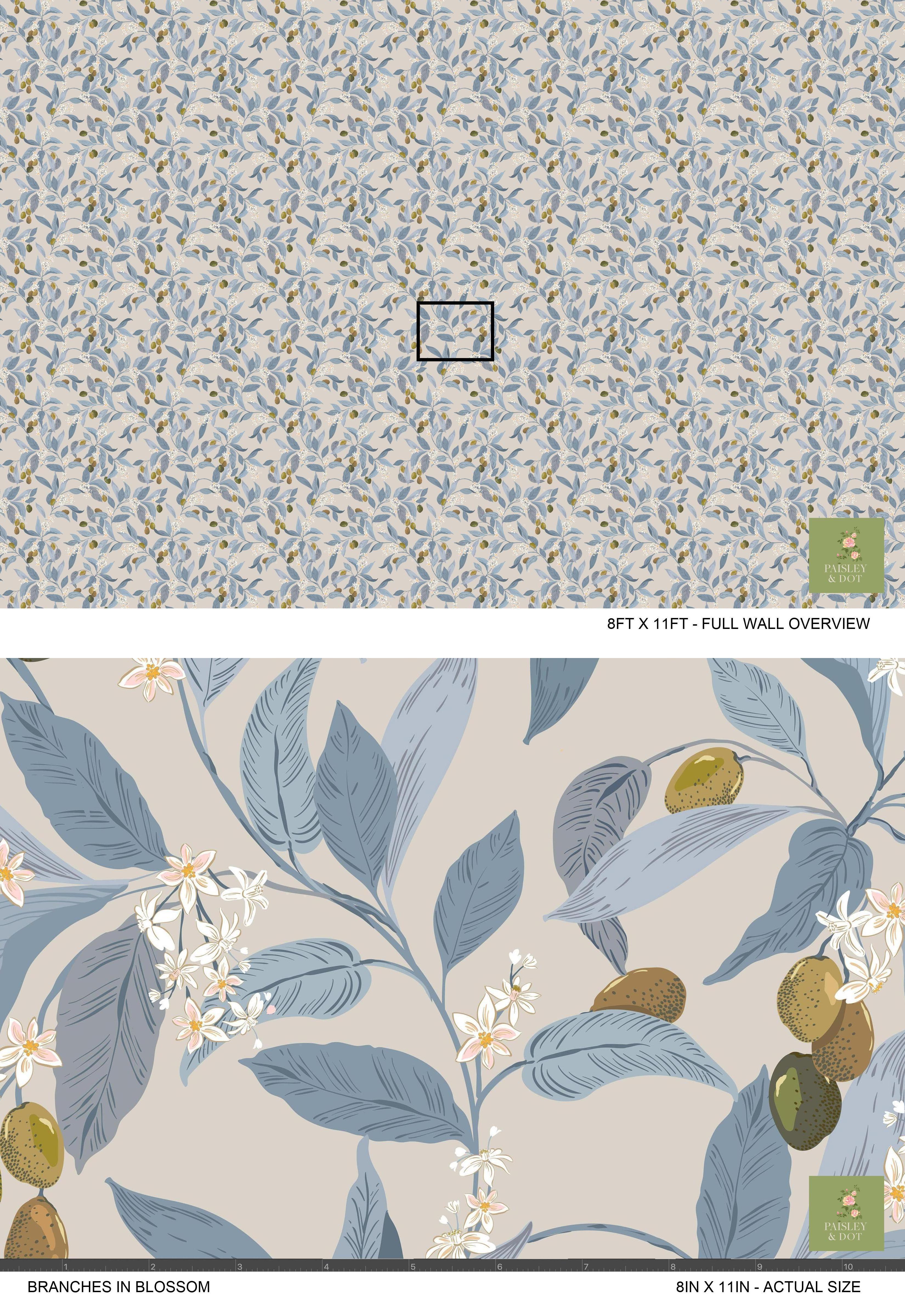 Branches in Blossom Wallpaper _Blue