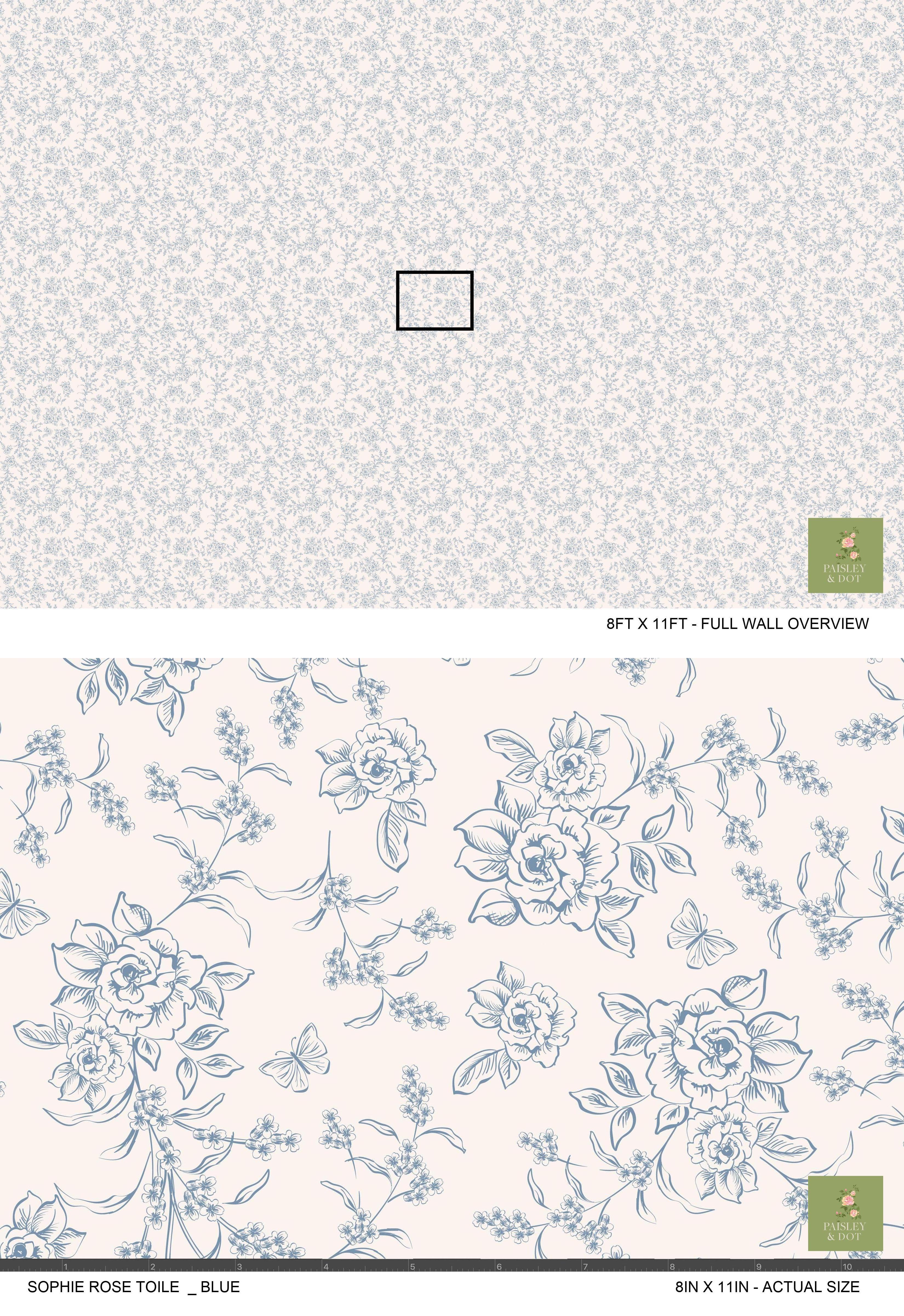 Sophie Rose Toile Wallpaper _ Blue