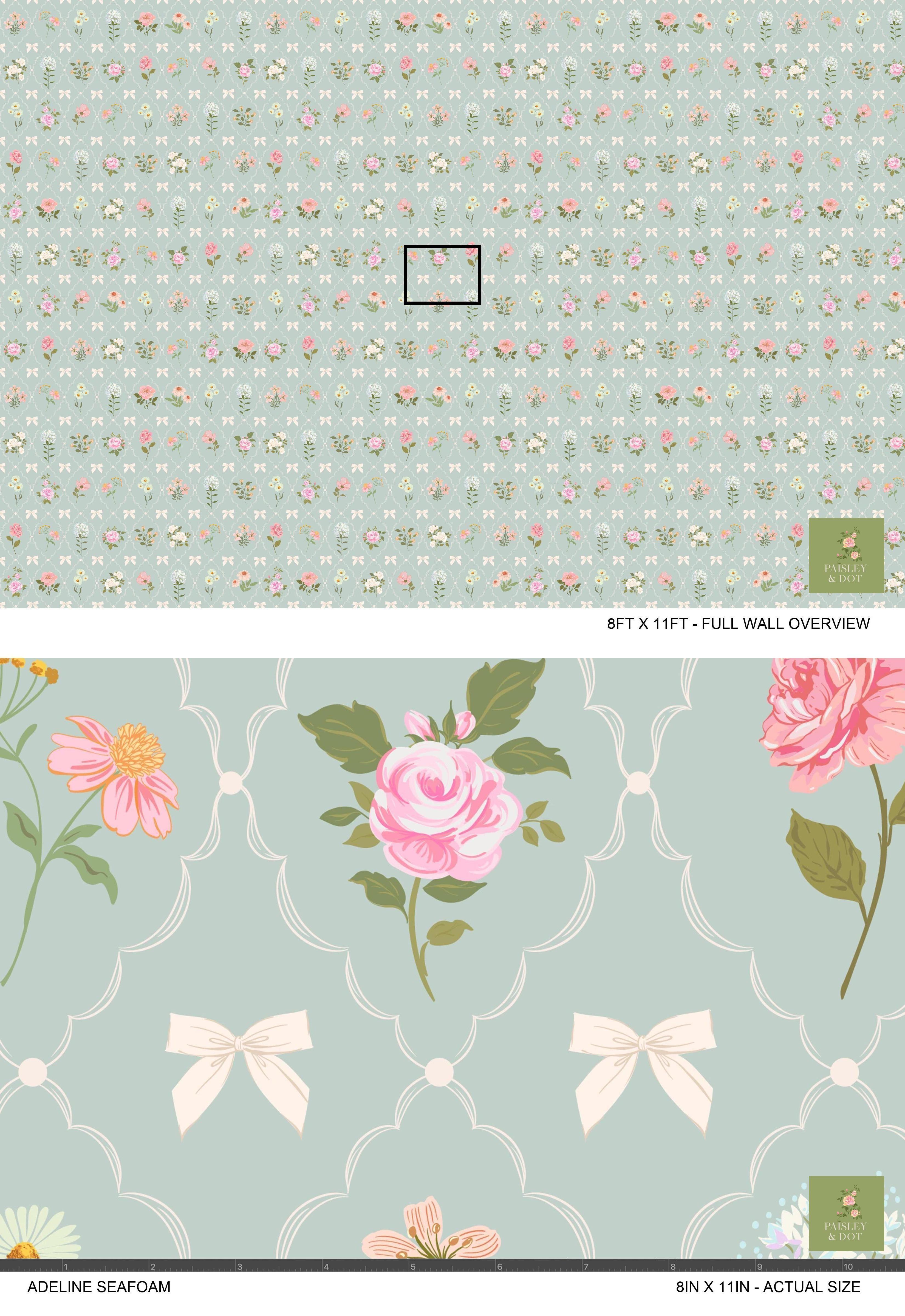 Adeline Ogee Floral Wallpaper_Seafoam