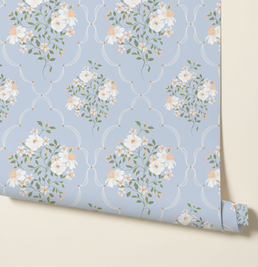 Heirloom Trellis Wallpaper_Blue