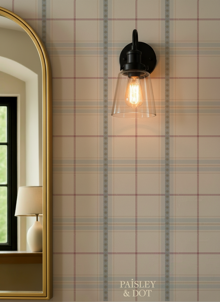 Amelia Plaid Wallpaper _ Light Beige