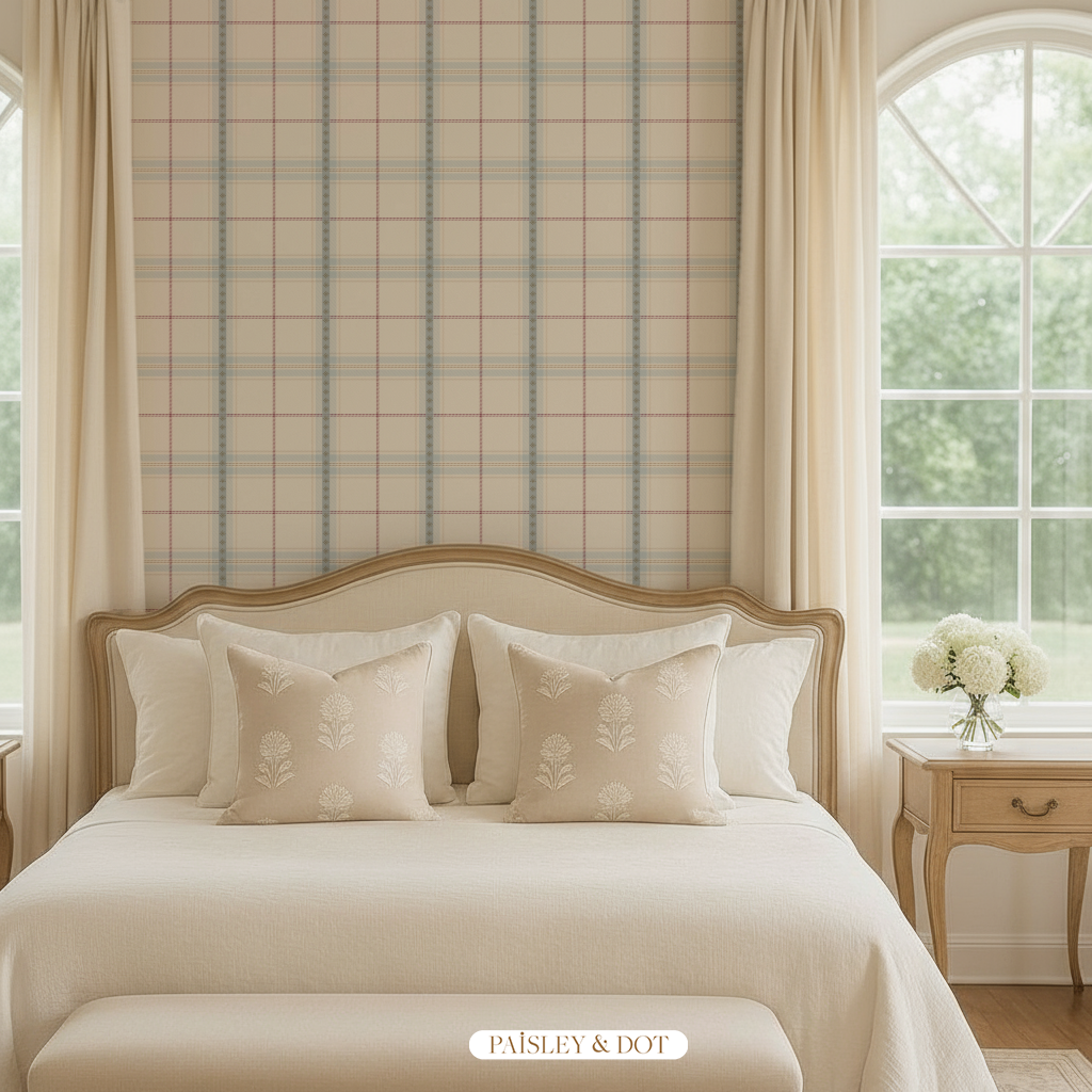 Amelia Plaid Wallpaper _ Light Beige