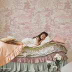 Whimsical Woodlands Toile Mural Wallpaper_Blush