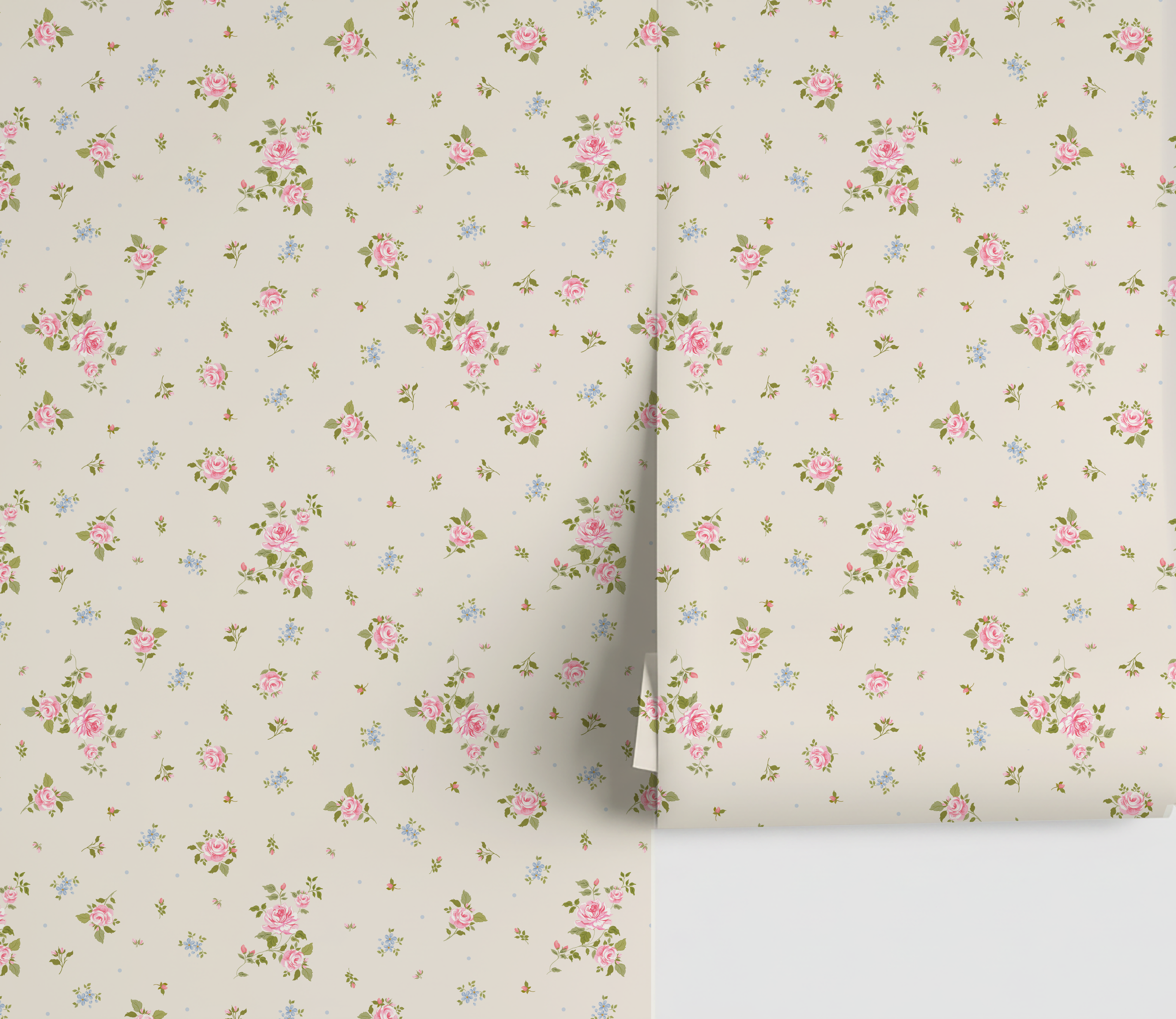 Rosie's Roses Wallpaper _Cream Pink