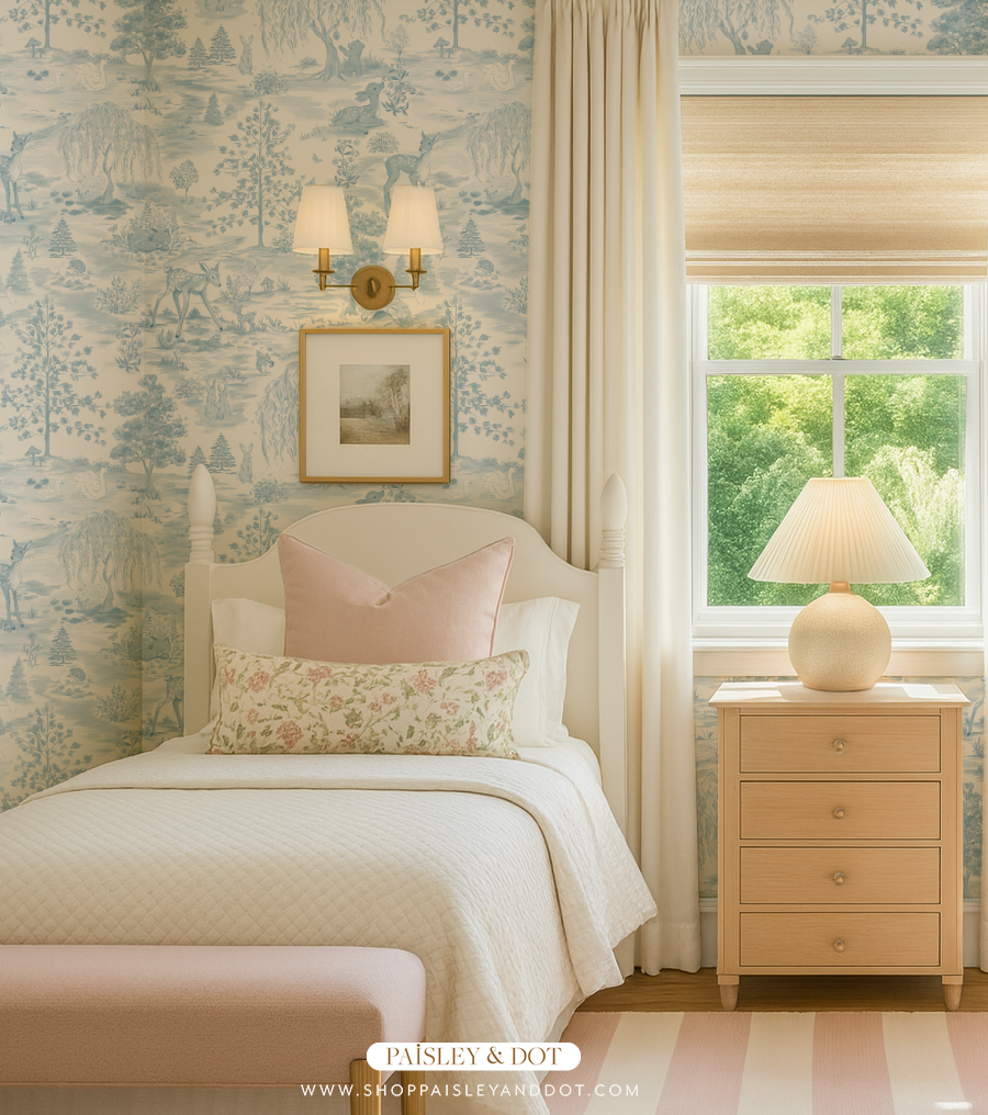 Whimsical Woodlands Toile Mural Wallpaper_Blue