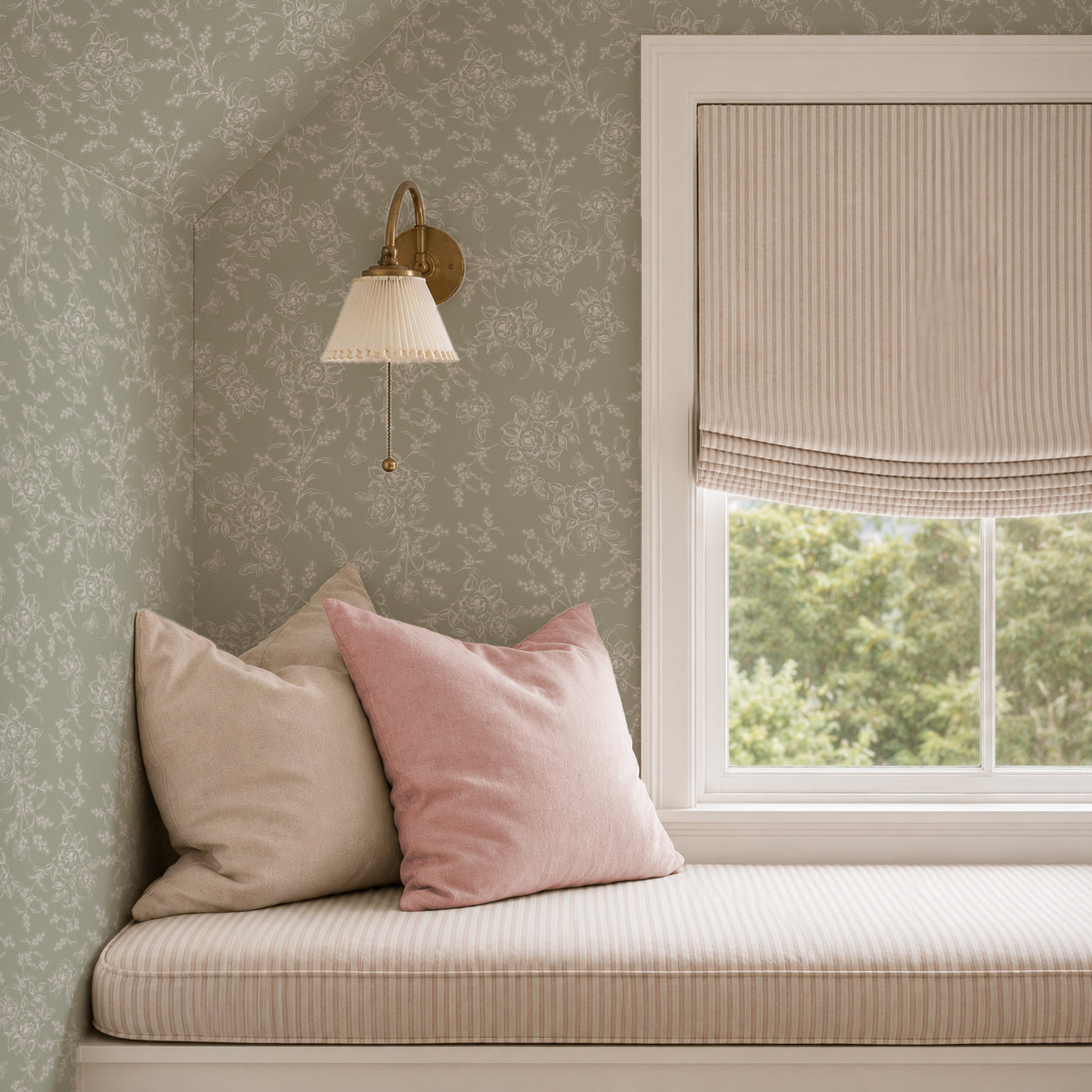 Sophie Rose Toile Wallpaper _ Eucalyptus Green