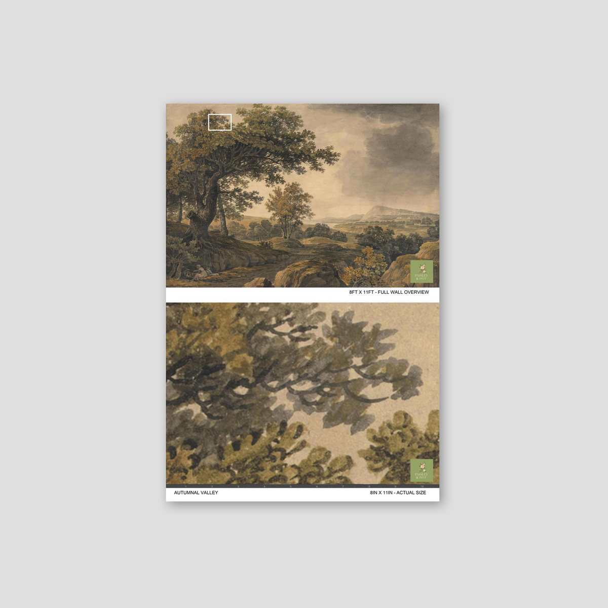 Autumnal Valley wallpaper with serene landscape of trees and hills in earthy tones.