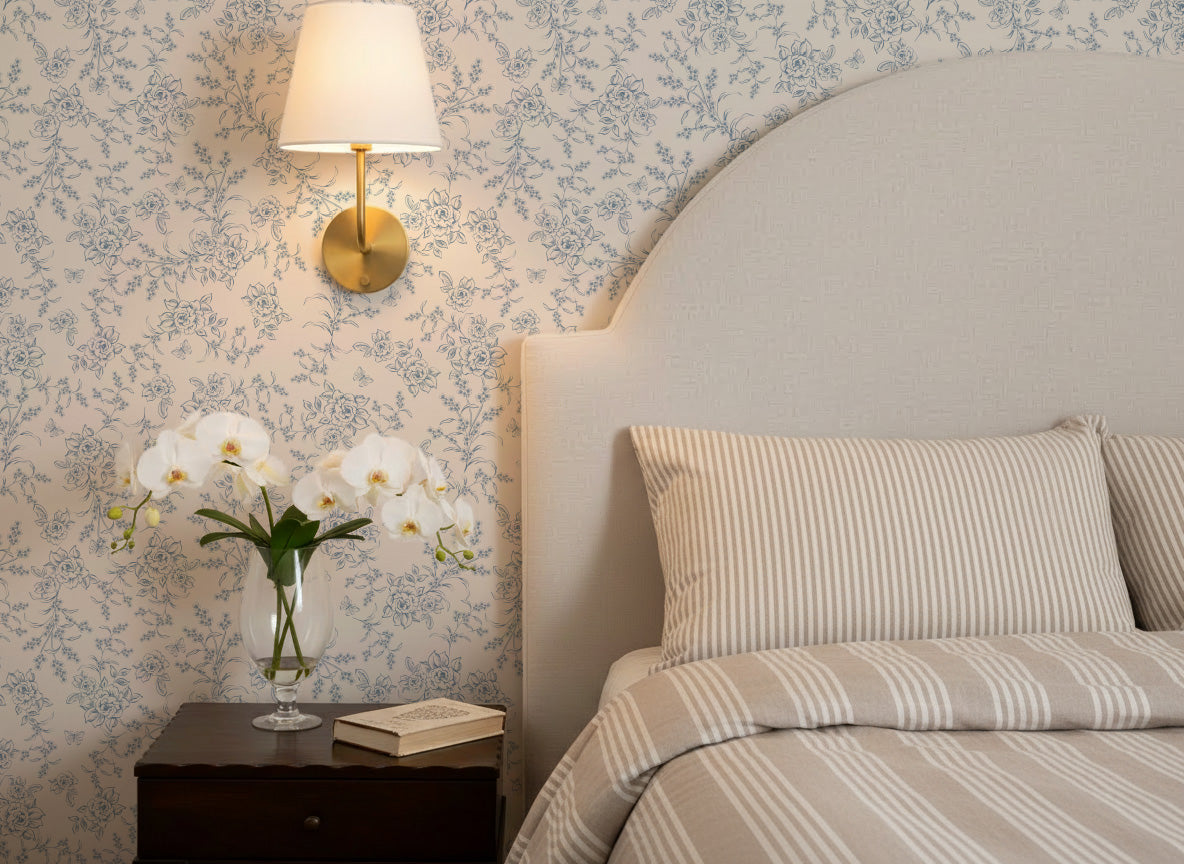 Sophie Rose Toile Wallpaper _ Blue