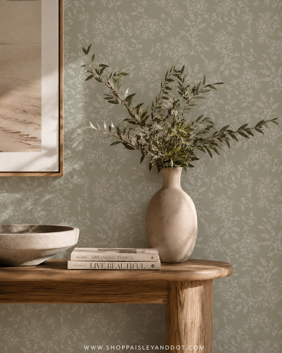 Sophie Rose Toile Wallpaper _ Eucalyptus Green