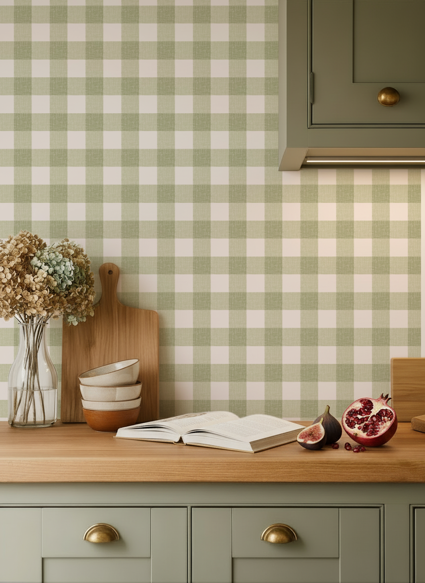 Dorothy Gingham Wallpaper _Pear Green