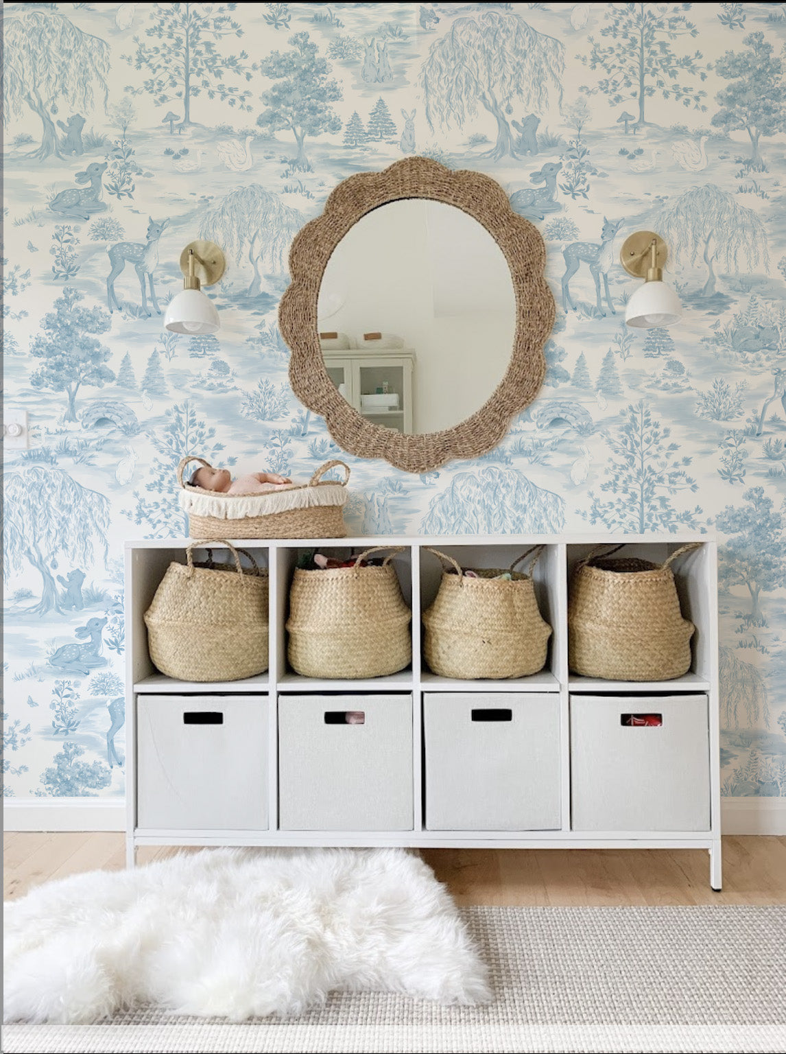 Whimsical Woodlands Toile Mural Wallpaper_Blue