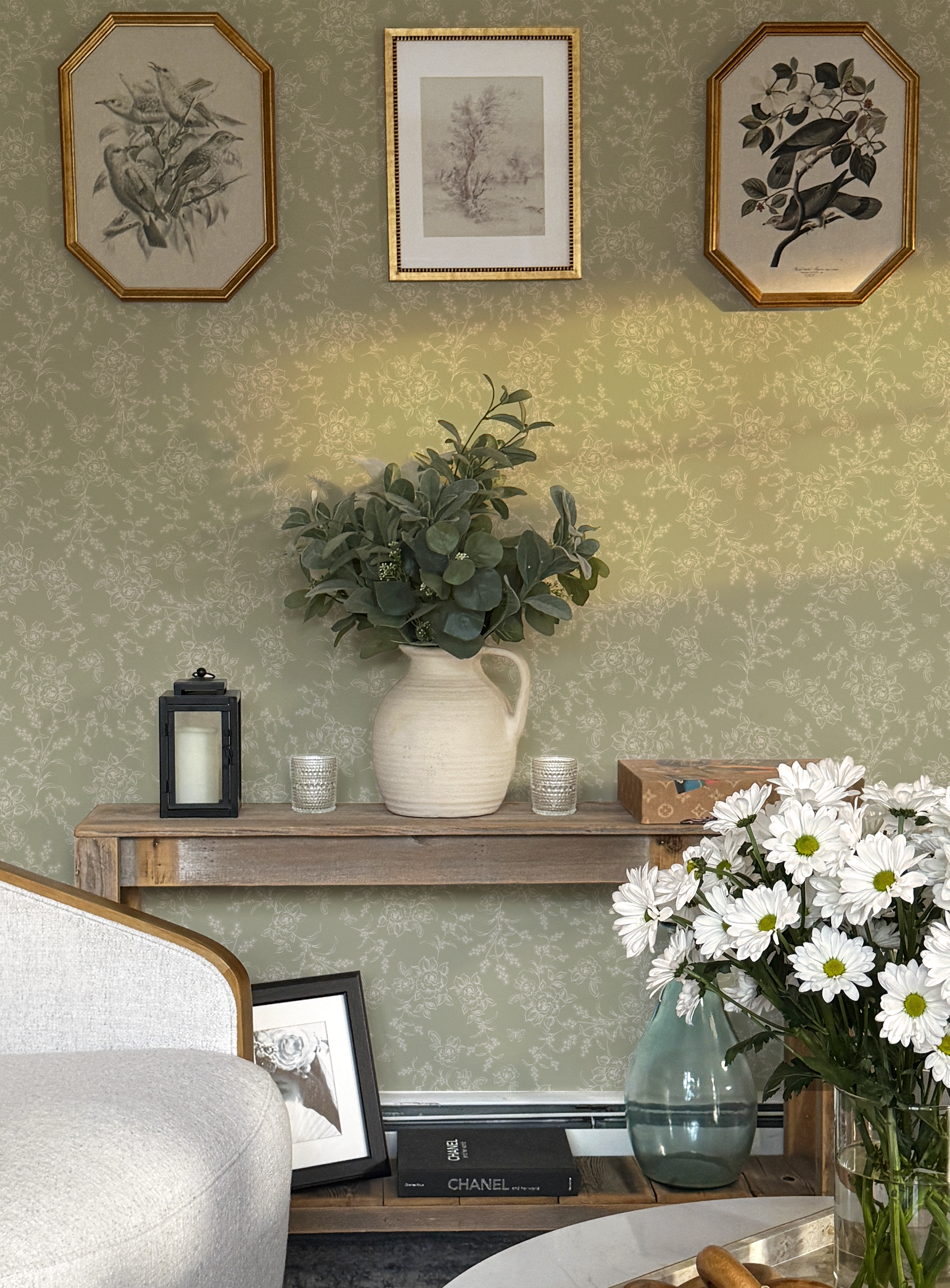 Sophie Rose Toile Wallpaper _ Eucalyptus Green