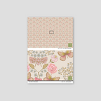 Nature's poem beige wallpaper with butterflies and floral vines in pink, beige, and gold tones.