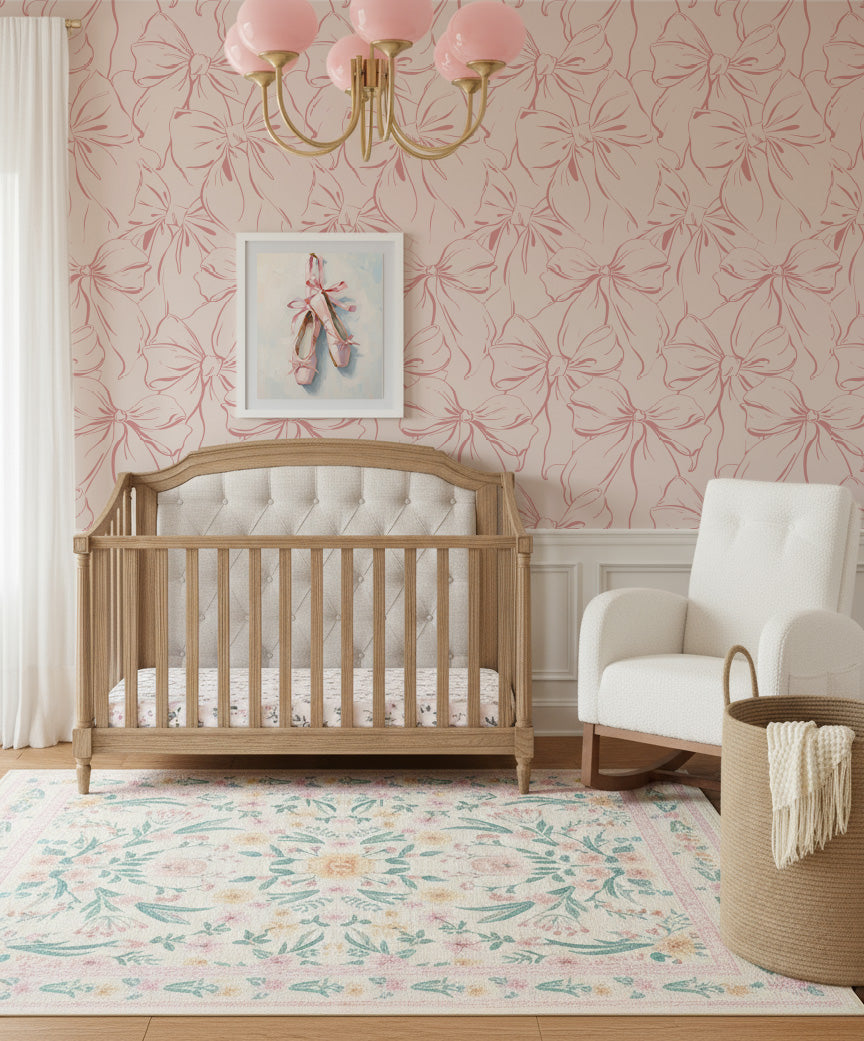 Charlie's Bow - Dusty Pink Bow Nursery Wallpaper
