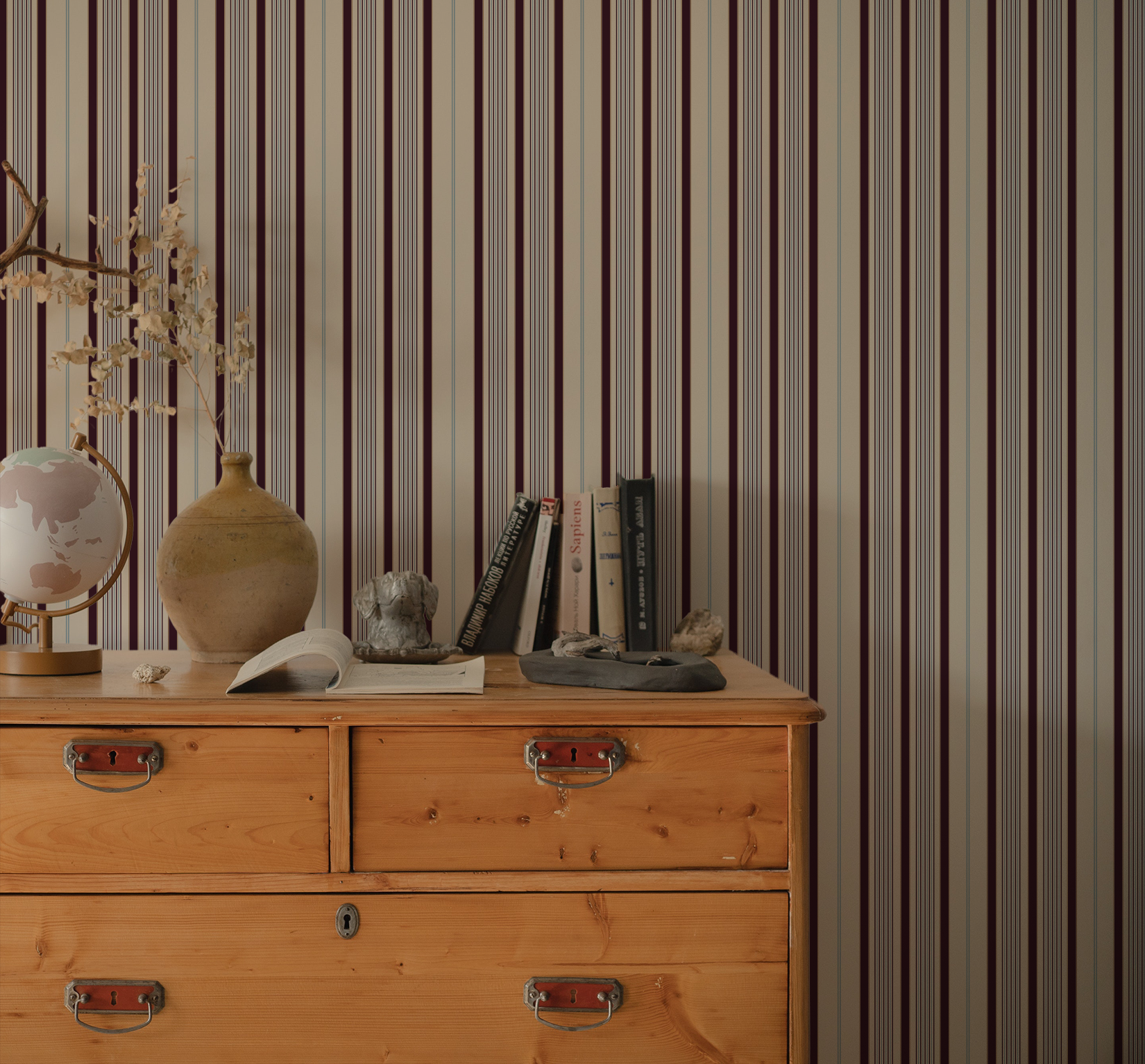 Bently Stripe Wallpaper_Burgundy