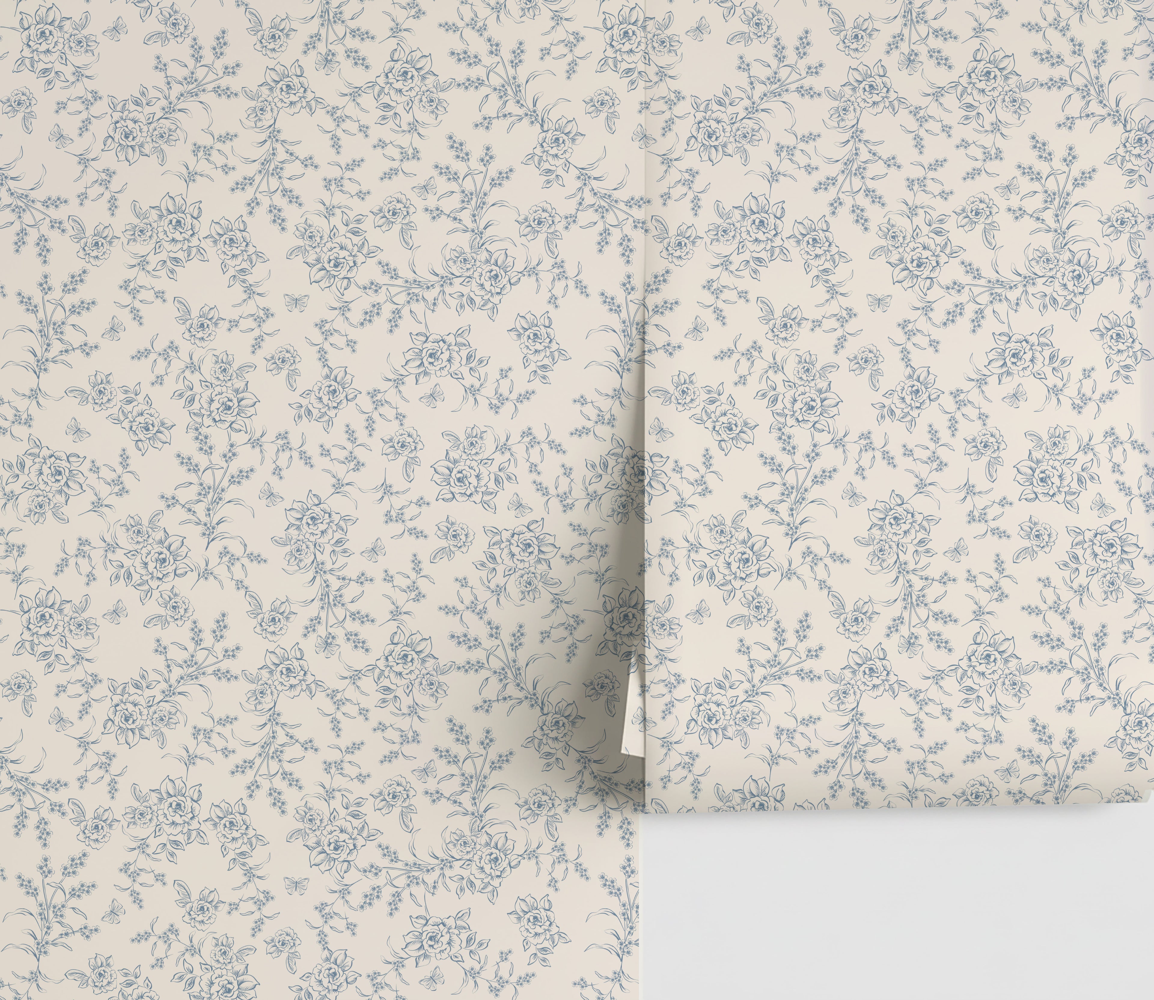 Sophie Rose Toile Wallpaper _ Blue