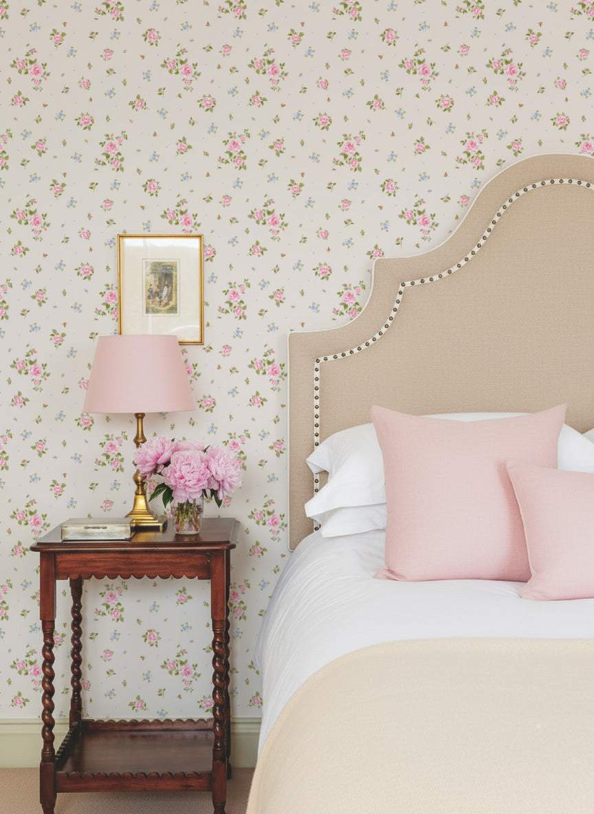 Rosie's Roses Wallpaper _Cream Pink
